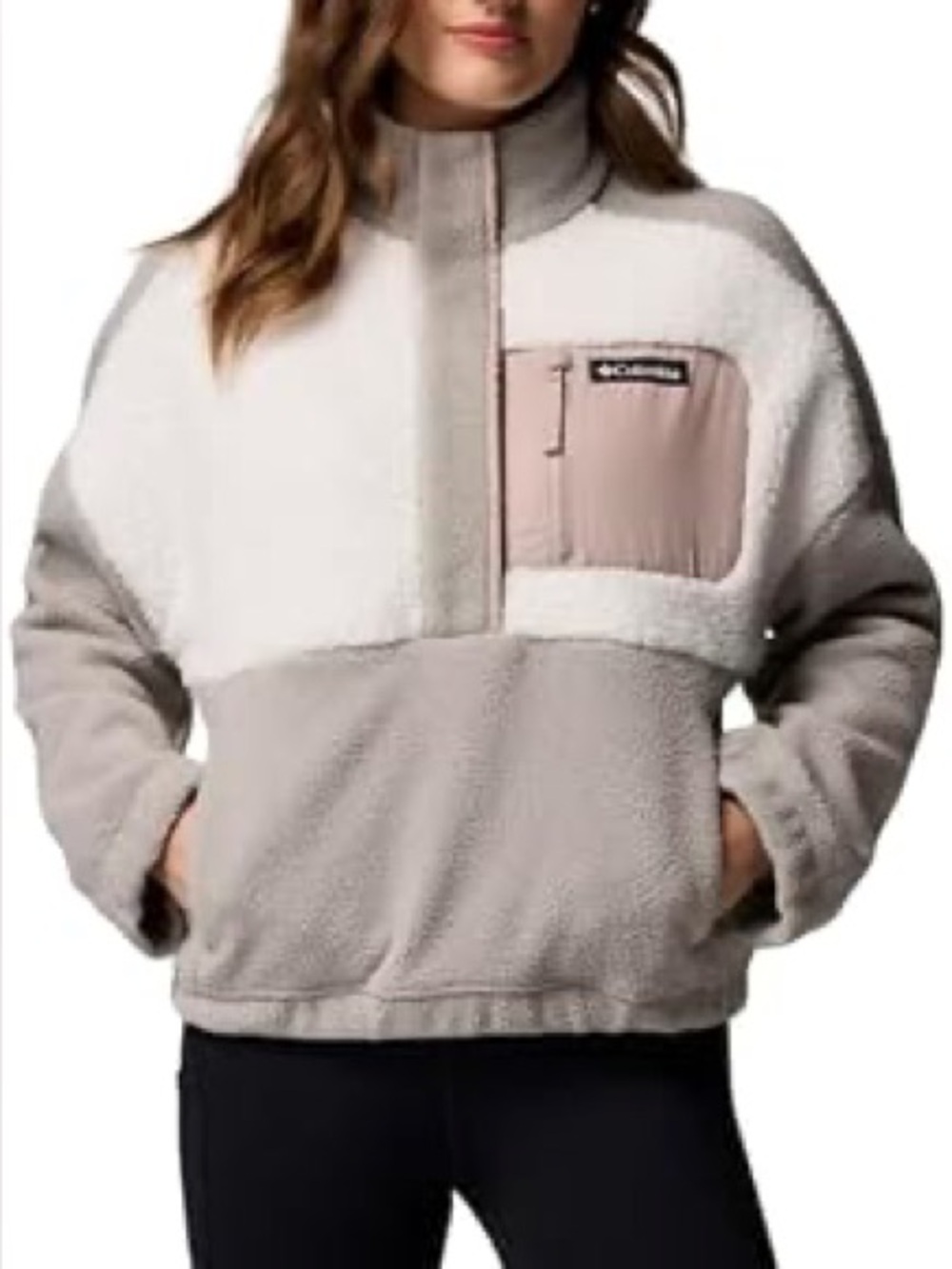 Columbia Two-Tone Sherpa Pullover Jacket - Cream & Light Pink